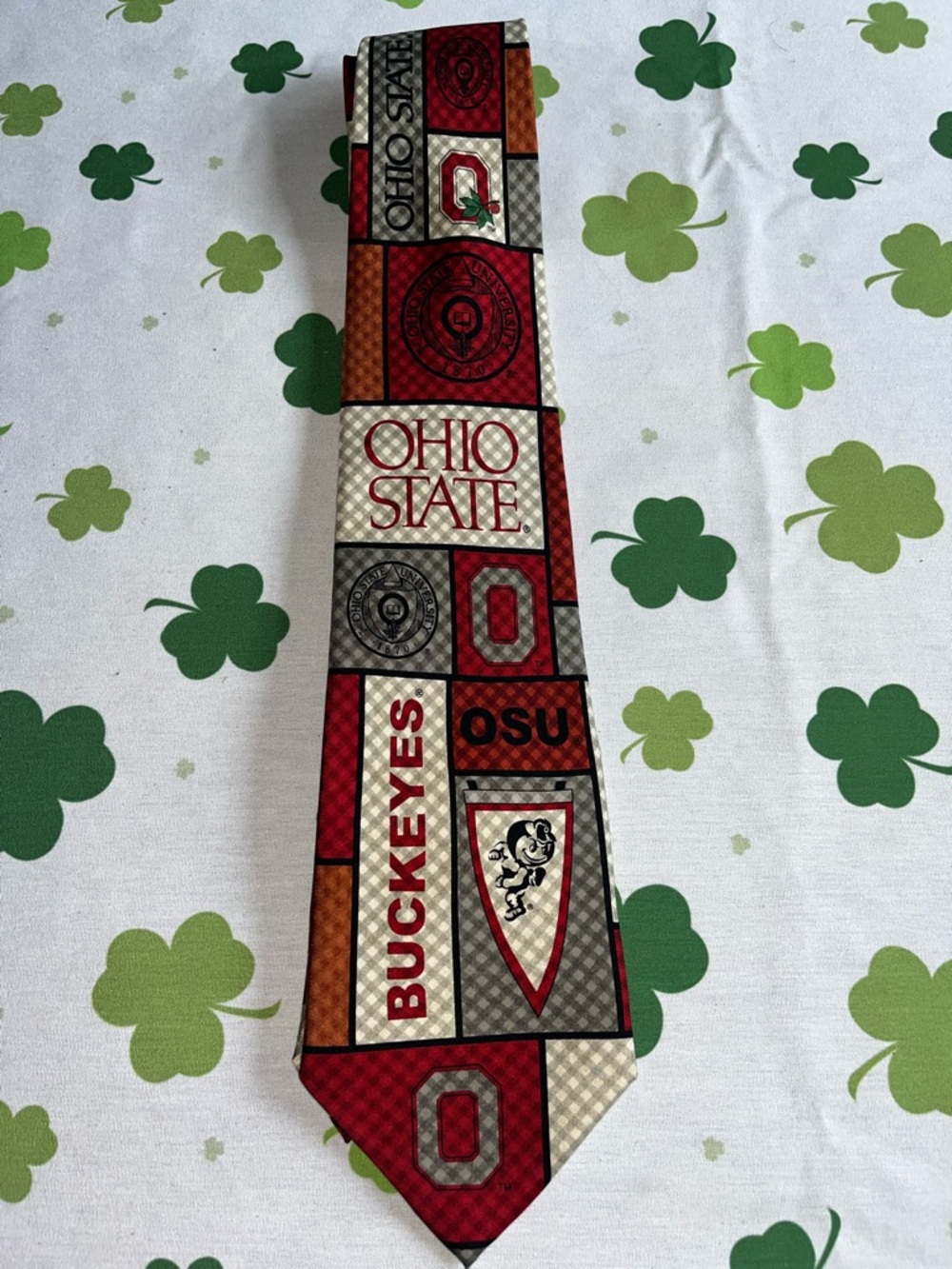 THE Ohio State Buckeyes Collegiate Tie - Red, Gray, Cream 🧑‍🎓